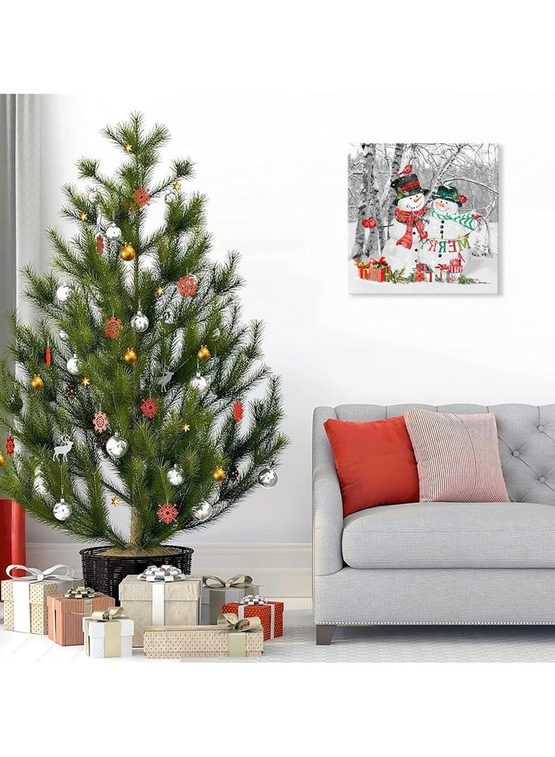 مؤسسة فكرة اليوم لوحة فنية جدارية لرجل ثلج، مشهد غابة البتولا الشتوية، ملصق مطبوع على قماش كهدية عيد ميلاد سعيد ورأس السنة الجديدة، مقاس 12 × 12 - Image 4