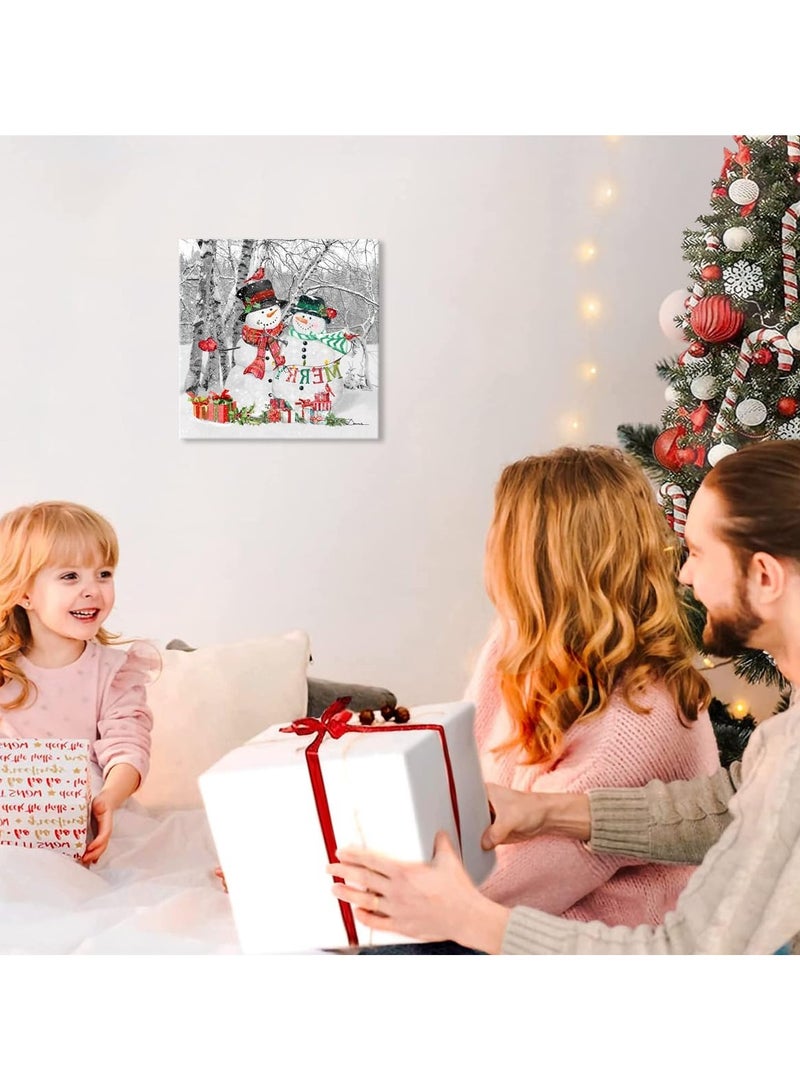 مؤسسة فكرة اليوم لوحة فنية جدارية لرجل ثلج، مشهد غابة البتولا الشتوية، ملصق مطبوع على قماش كهدية عيد ميلاد سعيد ورأس السنة الجديدة، مقاس 12 × 12 - Image 5