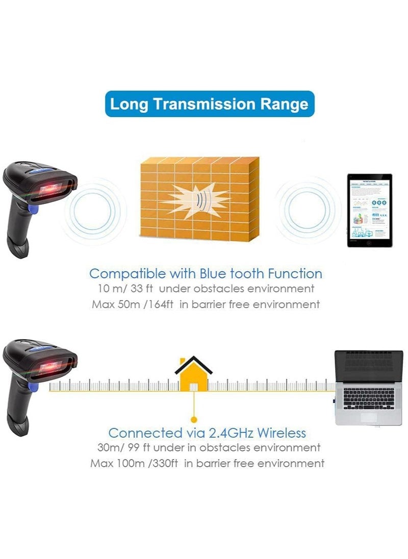 SYOSI - 2D Barcode Scanner, Compatible with 2.4G Wireless & Bluetooth & USB Wired Connection, Connect Smart Phone, Tablet, PC, CCD Bar Code Reader Work with Windows, Mac, Android - Image 1