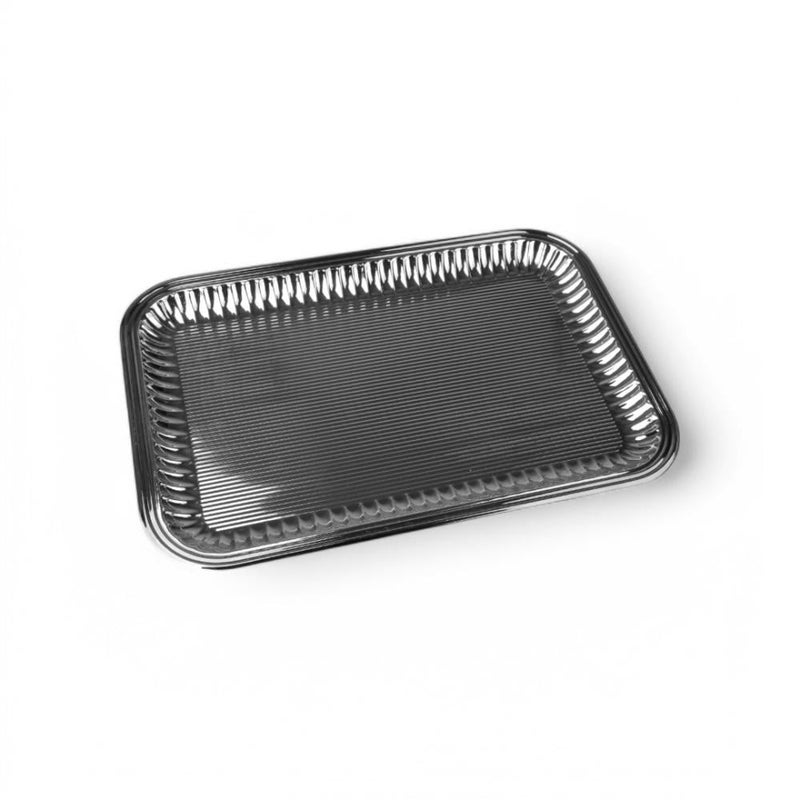 Soleter Serving Tray Silver & Gold 46.5x31.5cm - Medium Rectangular Metal Tray with Ribbed Pattern & Decorative Edge, Premium Home Decor for Entertaining, Weddings & Special Occasions