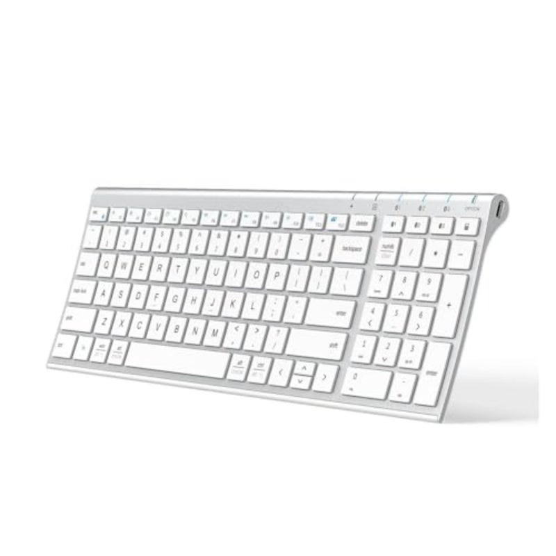 لوحة مفاتيح Bluetooth BK10 لأجهزة iPad iPhone Mac iOS Android Windows: تصميم مريح كامل الحجم متعدد الأجهزة قابل لإعادة الشحن مع لوحة أرقام واتصال مستقر - Image 1