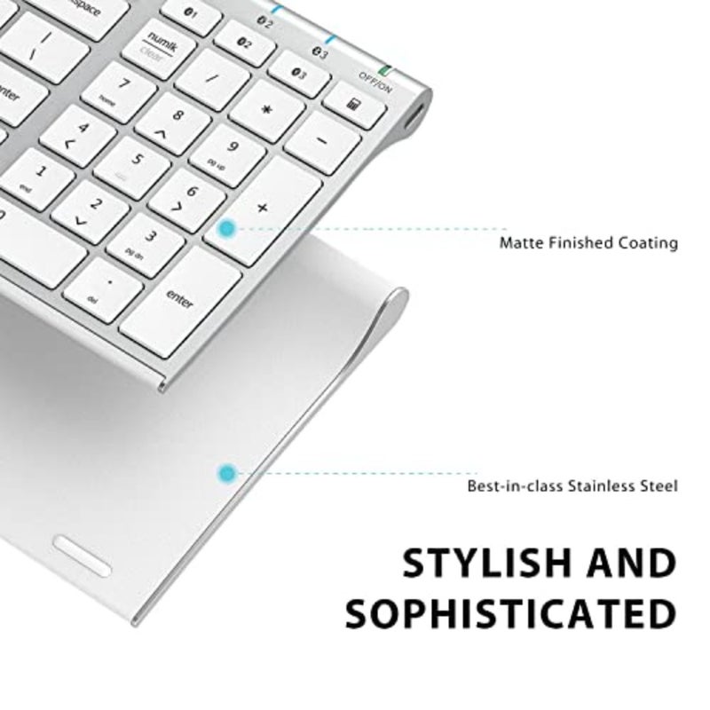 لوحة مفاتيح Bluetooth BK10 لأجهزة iPad iPhone Mac iOS Android Windows: تصميم مريح كامل الحجم متعدد الأجهزة قابل لإعادة الشحن مع لوحة أرقام واتصال مستقر - Image 4