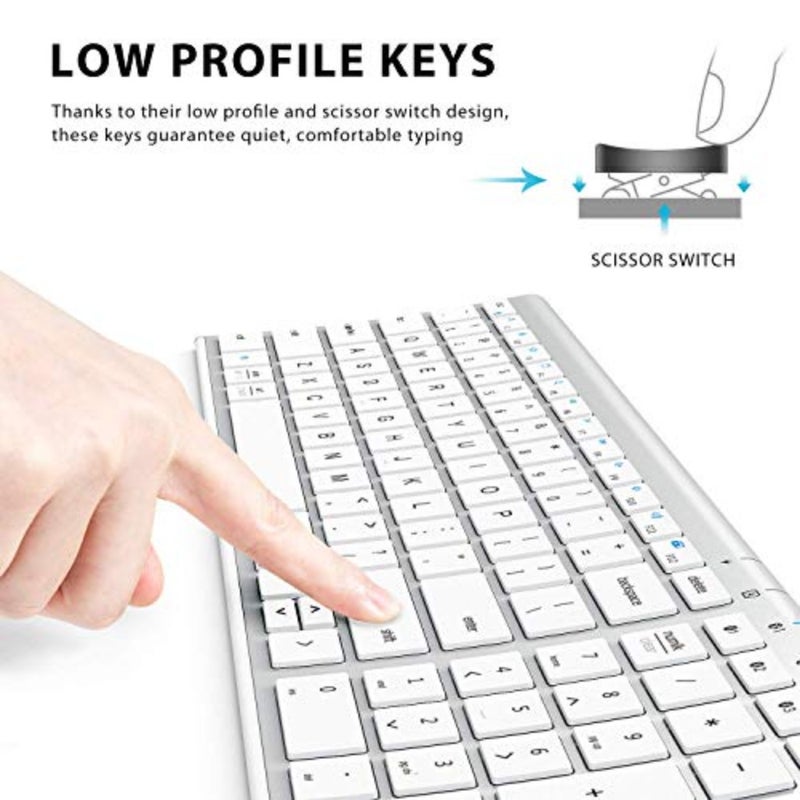 لوحة مفاتيح Bluetooth BK10 لأجهزة iPad iPhone Mac iOS Android Windows: تصميم مريح كامل الحجم متعدد الأجهزة قابل لإعادة الشحن مع لوحة أرقام واتصال مستقر - Image 3