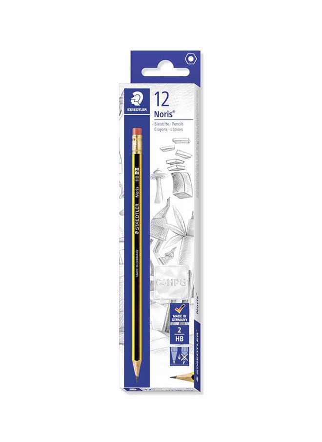 STAEDTLER Noris Hb Pencils Box With Eraser - 12 Pieces Yellow 