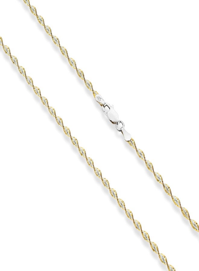 Miabella 925 Sterling Silver Italian Solid 2.5mm Two-Tone Twisted Herringbone Chain Necklace for Women Made in Italy (Length 18 Inches) - Image 3