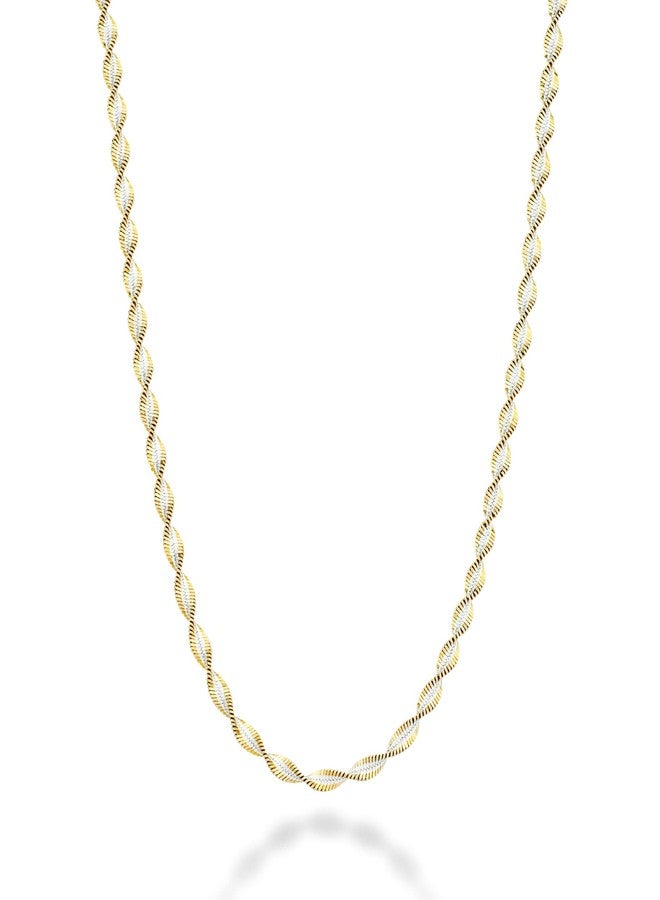 Miabella 925 Sterling Silver Italian Solid 2.5mm Two-Tone Twisted Herringbone Chain Necklace for Women Made in Italy (Length 18 Inches) - Image 1