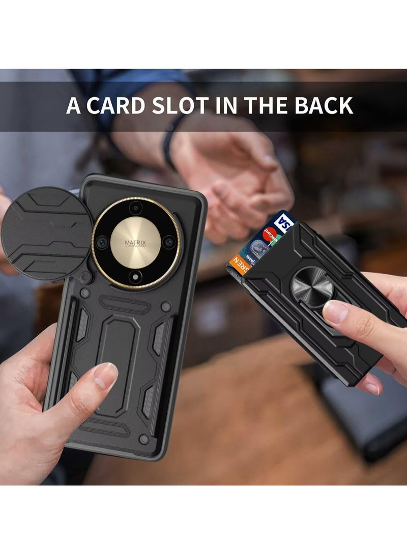 Honor X9a 5G/Honor Magic5 Lite 4G Mobile Phone Case Cover with Card Holder, Slide Camera Lens Cover, 360°Rotating Kickstand Ring, Bumper Shockproof Phone Case  - Image 2