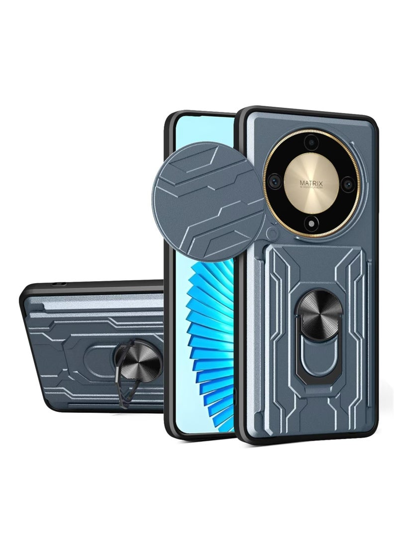 Honor X9a 5G/Honor Magic5 Lite 4G Mobile Phone Case Cover with Card Holder, Slide Camera Lens Cover, 360°Rotating Kickstand Ring, Bumper Shockproof Phone Case  - Image 1