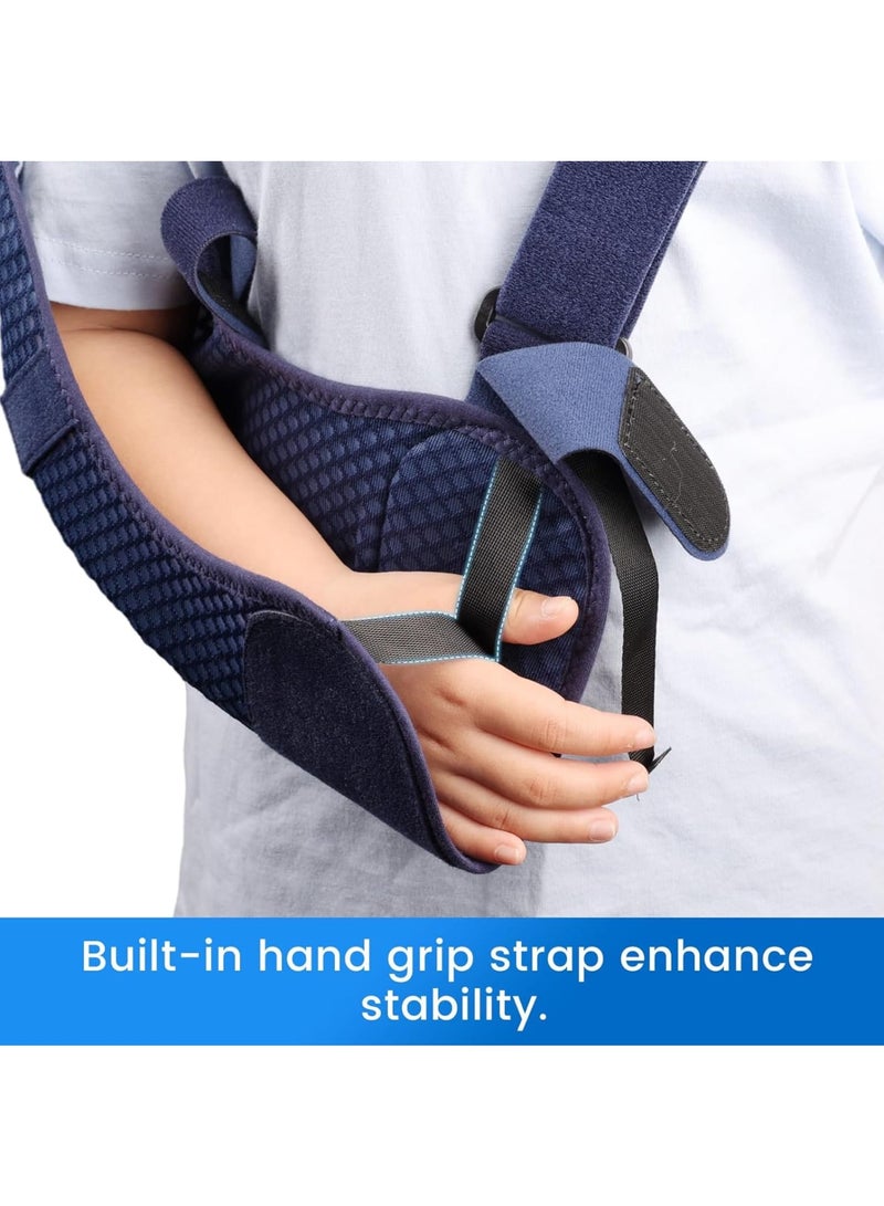 Kids Arm Sling with Waist Strap - Breathable Mesh Shoulder Support for Children, Adjustable Immobilizer Brace for Left Arm (Blue, Left, XS: Bust 22.5″-26″) - Image 2