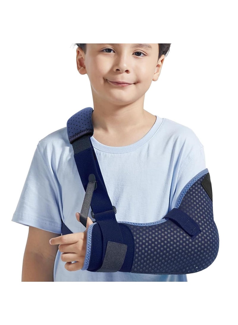 Kids Arm Sling with Waist Strap - Breathable Mesh Shoulder Support for Children, Adjustable Immobilizer Brace for Left Arm (Blue, Left, XS: Bust 22.5″-26″) - Image 1