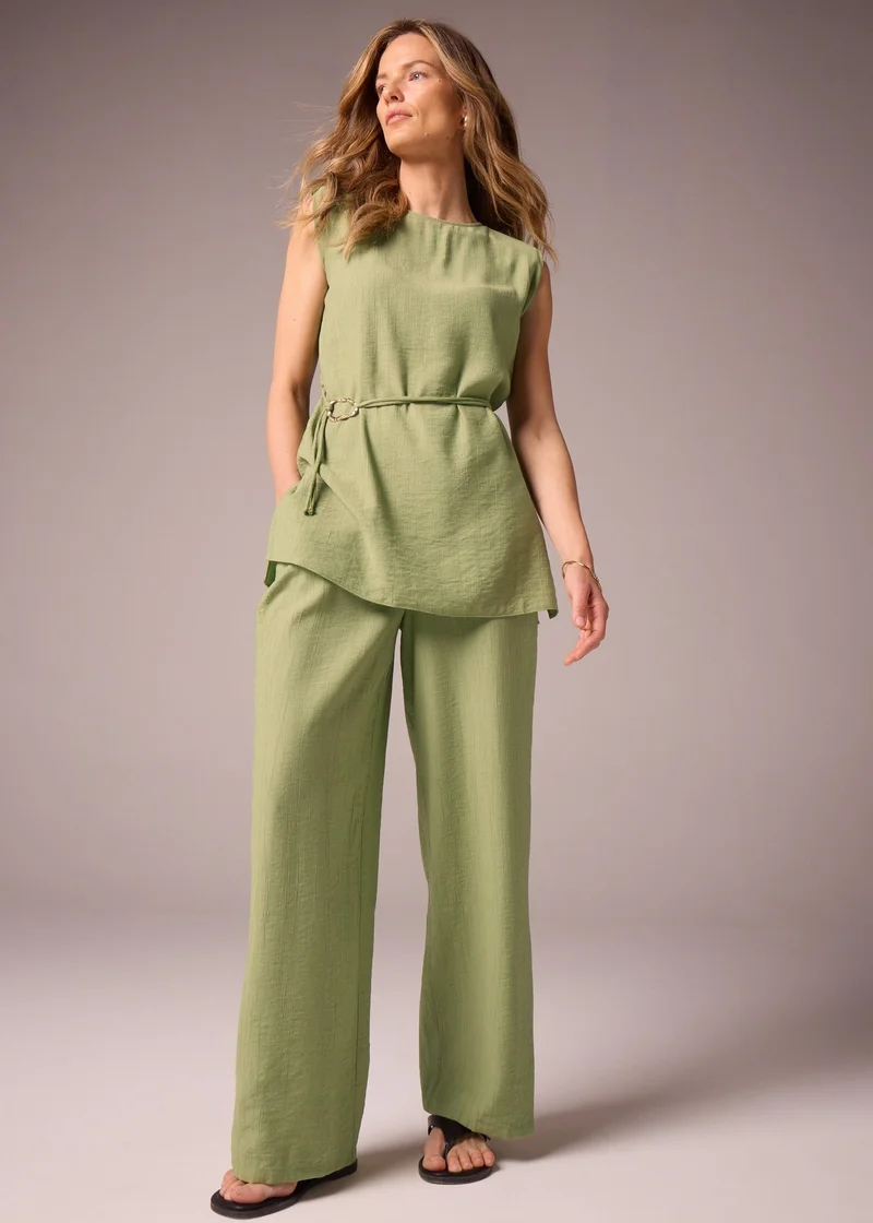 Matalan Et Vous Khaki Co Ord Textured Wide Leg Trousers