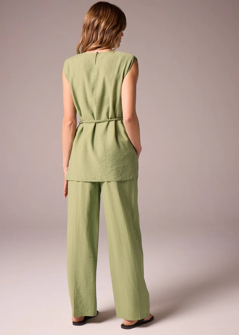 Matalan Et Vous Khaki Co Ord Textured Wide Leg Trousers
