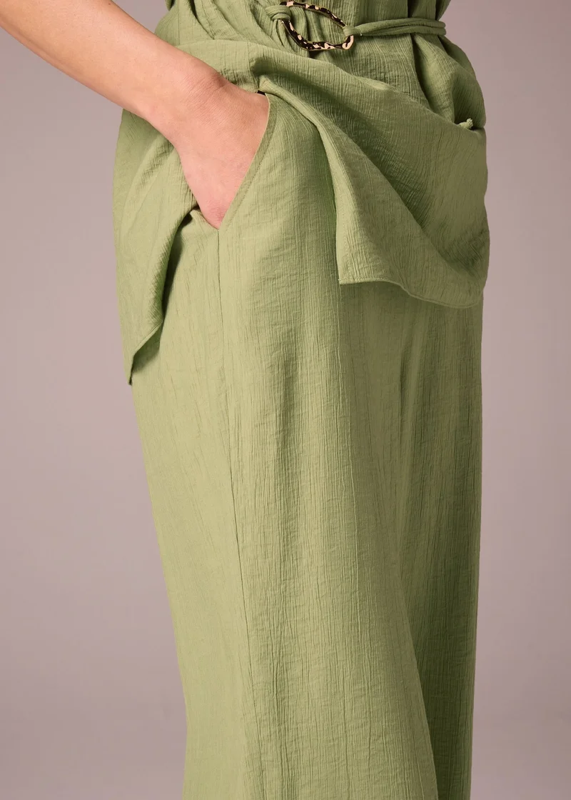 Matalan Et Vous Khaki Co Ord Textured Wide Leg Trousers