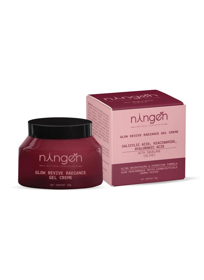 ningen - Glow Revive Radiance Gel Creme | Enriched With Niacinamide And Hyaluronic Acid | Hydration, Glow & Radiance | Reduces Pores And Pigmentation| Exfoliates Skin | Men & Women | 50 Gm - Image 1