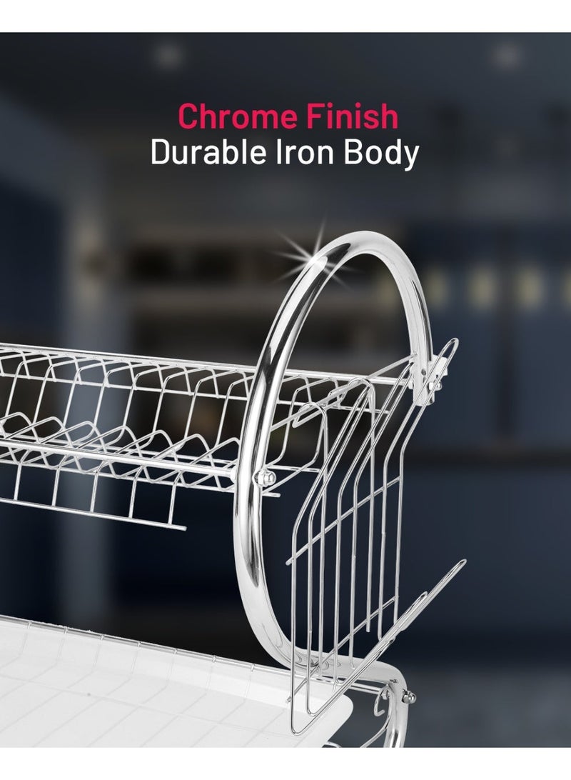 Cuisine Art رف أطباق حديدي من ديلكاسا بطبقتين - DC3029 / منظم للمطبخ لحفظ 13 طبقًا، وعاء، وكوب، وأدوات مائدة / حامل تجفيف مع صينية تصريف من PP - Image 4