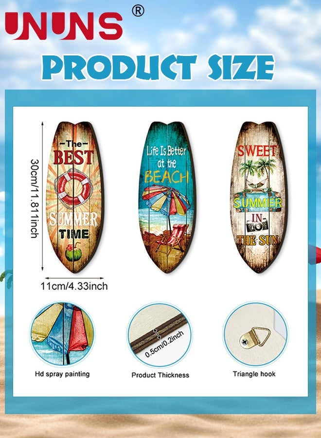 UNUNS Surfboard Wall Decor,3PCS Wooden Surfboards Wall Sign Theme Ornaments Wooden Sign Boards Wooden Surfboards Beach Tropical Summer Nautical,11X30CM - Image 2
