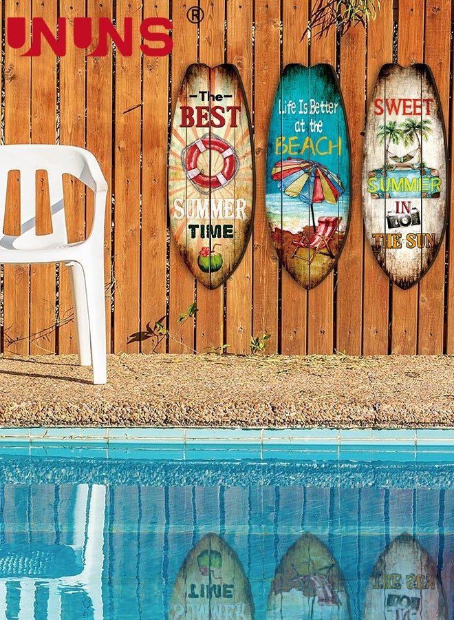 UNUNS Surfboard Wall Decor,3PCS Wooden Surfboards Wall Sign Theme Ornaments Wooden Sign Boards Wooden Surfboards Beach Tropical Summer Nautical,11X30CM - Image 4