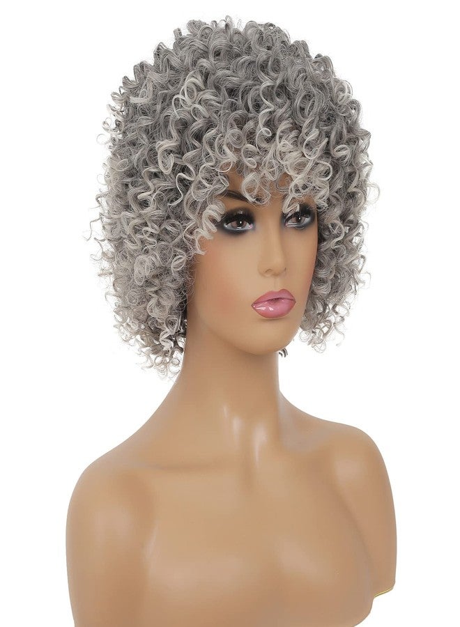 تسيسيس شعر مستعار قصير مجعد رمادي للنساء من تسيس، شعر مستعار صناعي رمادي كثيف ومتدرج مع غرة، مظهر طبيعي، مناسب للاستخدام اليومي، مناسب للتنكر والهالوين. - Image 5