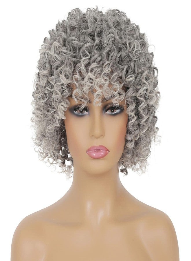تسيسيس شعر مستعار قصير مجعد رمادي للنساء من تسيس، شعر مستعار صناعي رمادي كثيف ومتدرج مع غرة، مظهر طبيعي، مناسب للاستخدام اليومي، مناسب للتنكر والهالوين. - Image 2