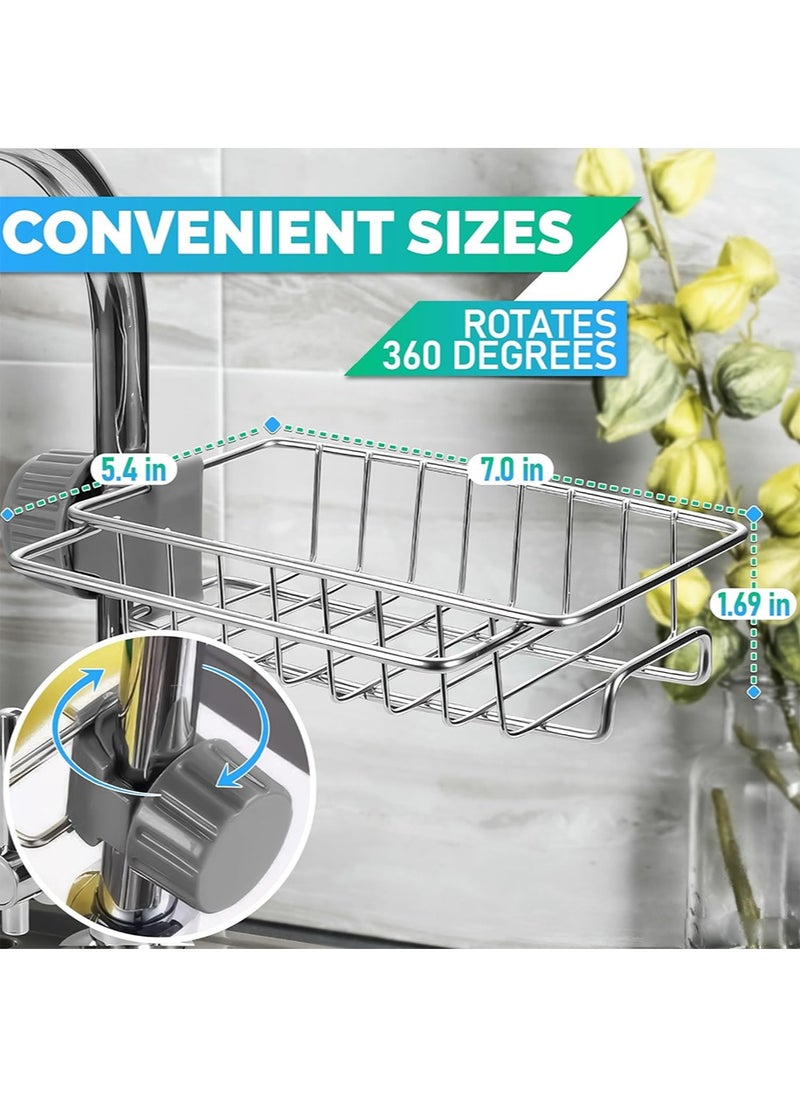 yIFeNG Sink Drain Rack Sponge Storage, 2024 New Kitchen Sink Faucet Organizer, Adjustable Detachable Sponge Holder for Kitchen Faucet, Sink Drain  - Image 1