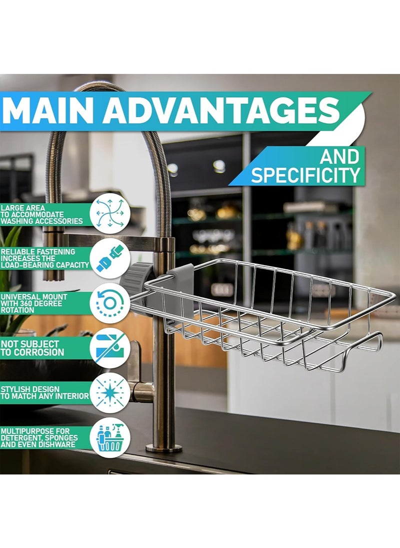 yIFeNG Sink Drain Rack Sponge Storage, 2024 New Kitchen Sink Faucet Organizer, Adjustable Detachable Sponge Holder for Kitchen Faucet, Sink Drain  - Image 3