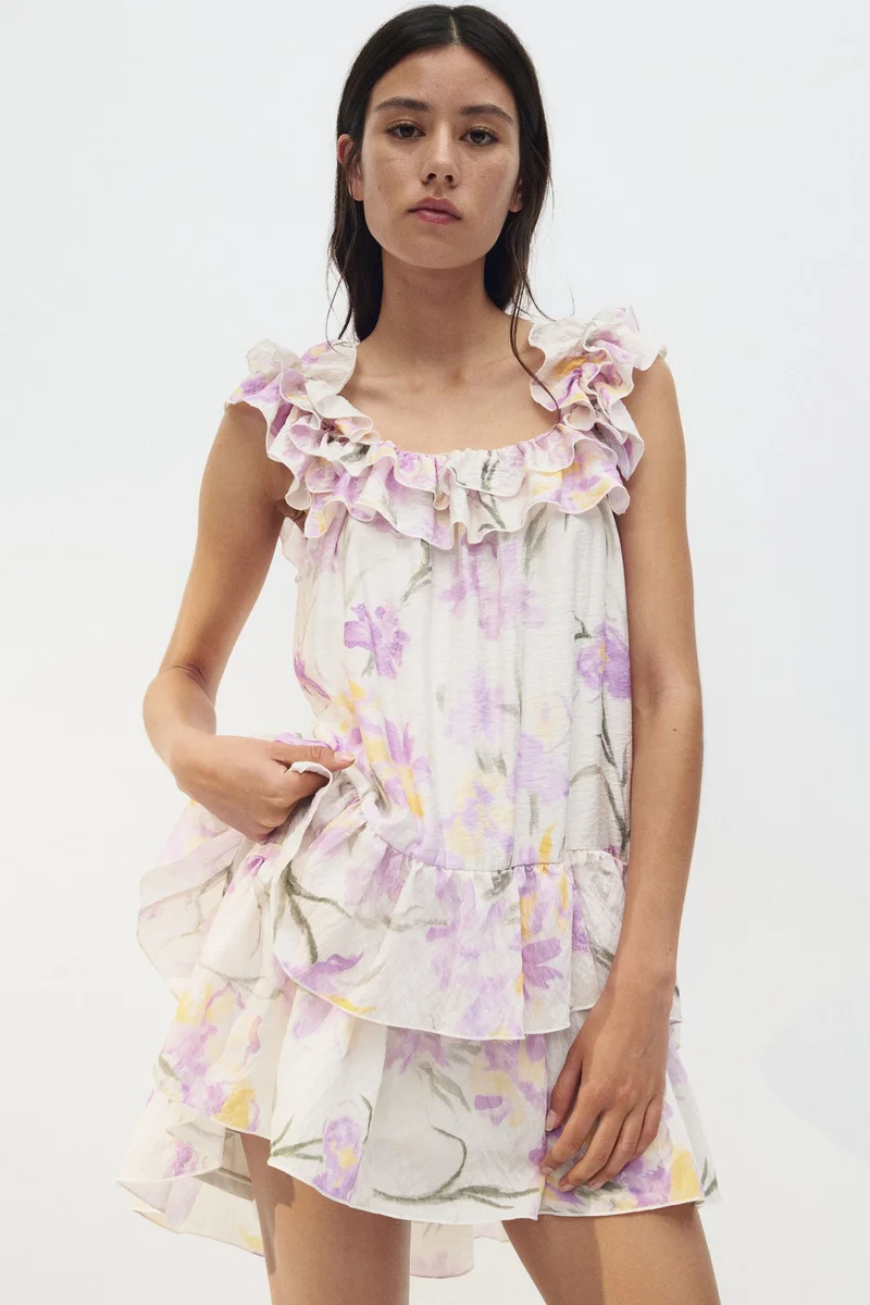 اتش اند ام فستان مزين بكشكشة