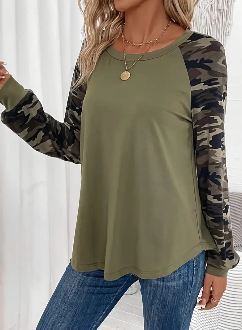 Womens Casual T Shirt Olive Color The Sleeves Soft Cotton Fabric Long Sleeves And A Round Neck Collar Ldeal For Home Club Outdoor Sports Activities With Family Or On A Break With Friends Suitable For Fall Spring And Summer Size XXL  - Image 3