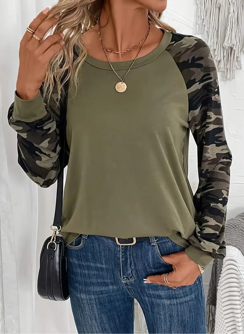 Womens Casual T Shirt Olive Color The Sleeves Soft Cotton Fabric Long Sleeves And A Round Neck Collar Ldeal For Home Club Outdoor Sports Activities With Family Or On A Break With Friends Suitable For Fall Spring And Summer Size XXL  - Image 4