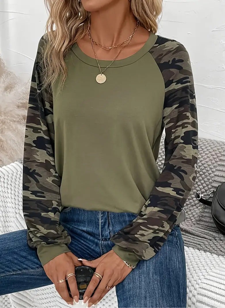 Womens Casual T Shirt Olive Color The Sleeves Soft Cotton Fabric Long Sleeves And A Round Neck Collar Ldeal For Home Club Outdoor Sports Activities With Family Or On A Break With Friends Suitable For Fall Spring And Summer Size XXL  - Image 5