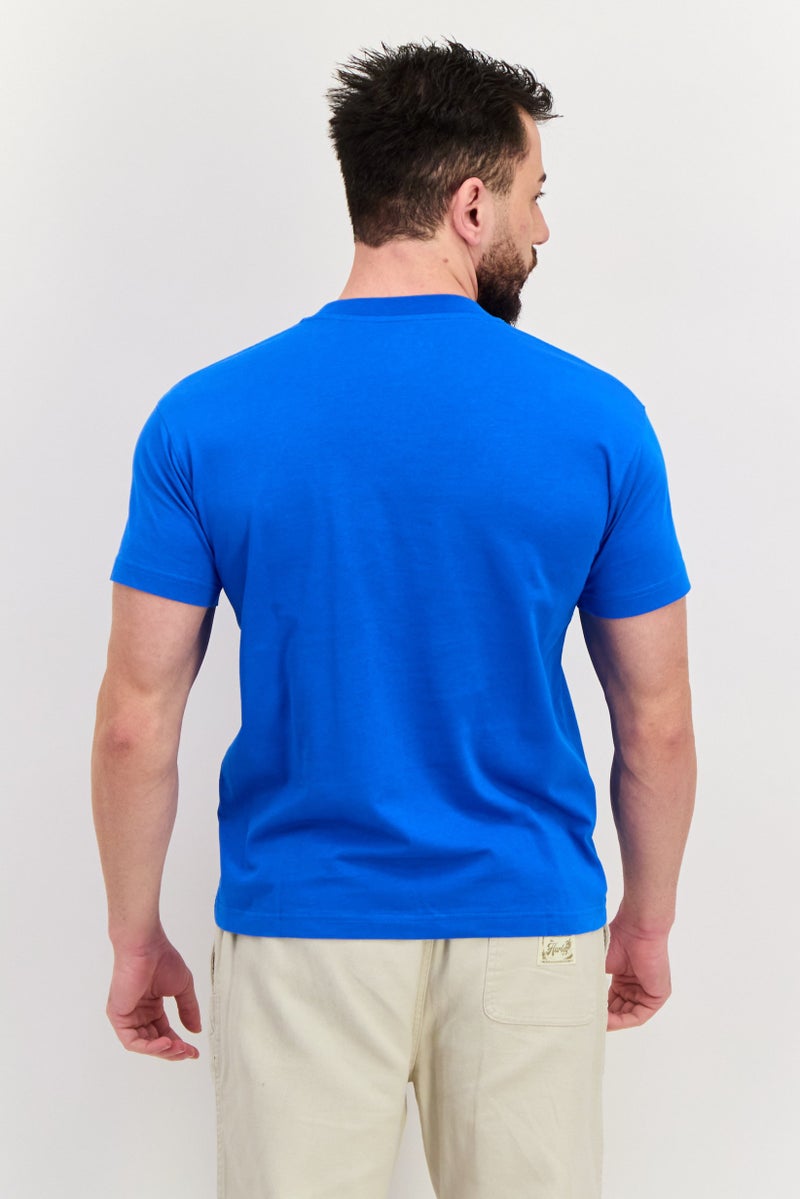 ESPRIT تي شيرت رجالي بأكمام قصيرة وياقة دائرية بشعار العلامة التجارية، أزرق ملكي - Image 3