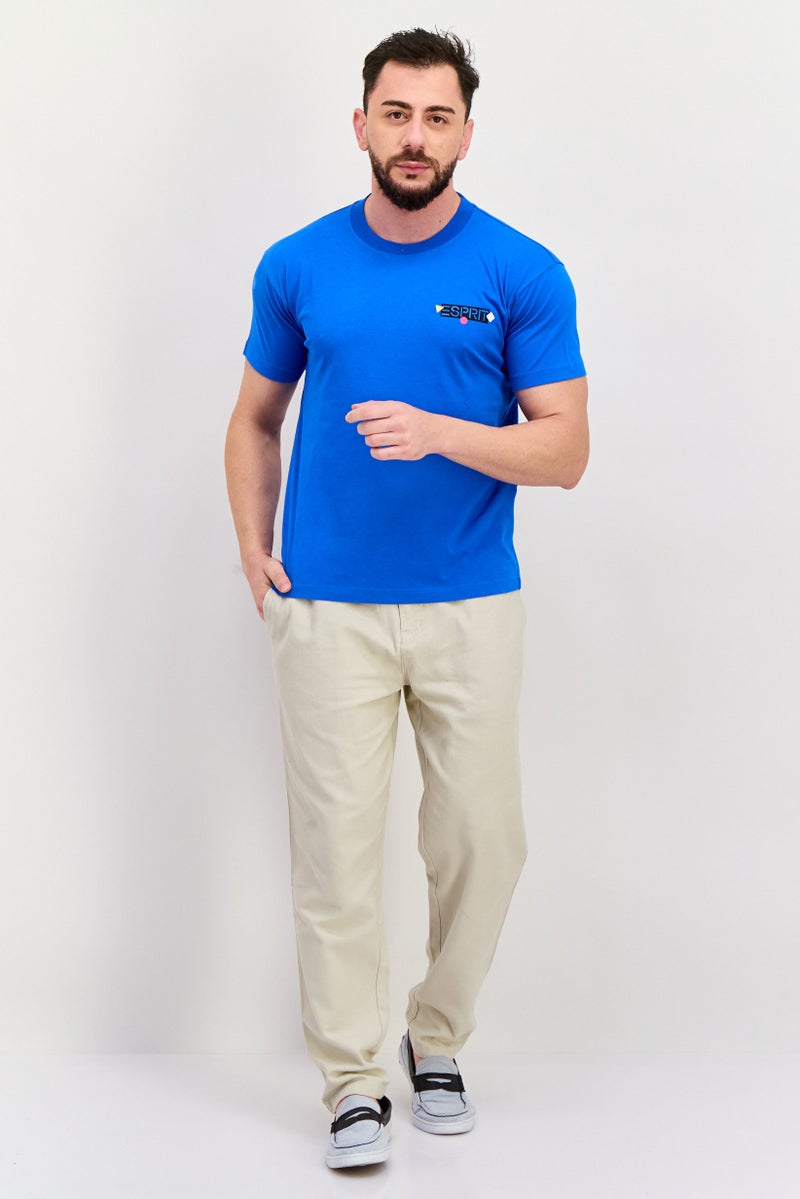 ESPRIT تي شيرت رجالي بأكمام قصيرة وياقة دائرية بشعار العلامة التجارية، أزرق ملكي - Image 4