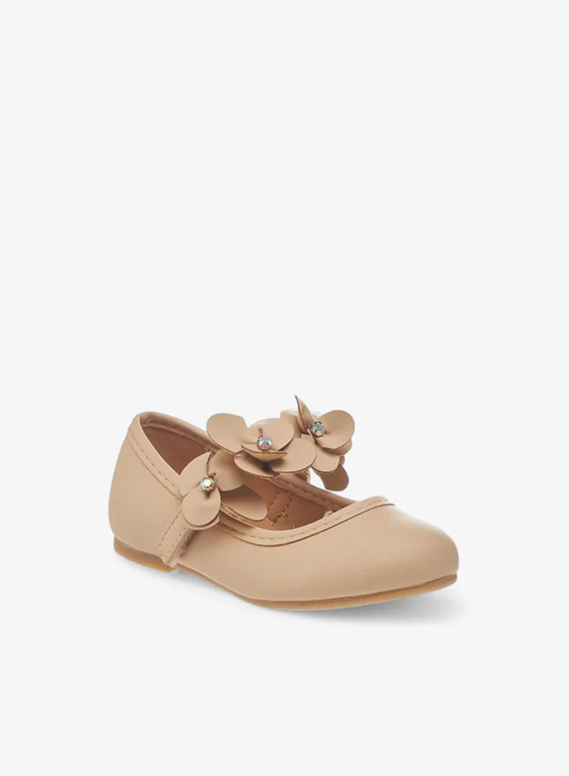 Flora Bella By Shoexpress Girls Floral Applique Ballerina Shoes with Hook and Loop Closure