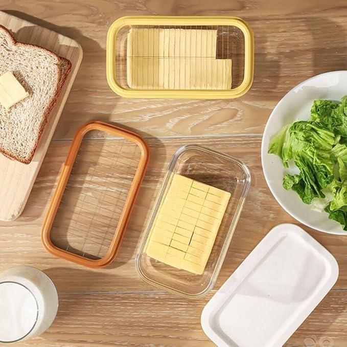 Vroxy Butter Container Butter Box Butter Case for Countertop or Fridge Plastic Rectangle Butter Keeper with Cutter Easy Cutting and Storage with Lid (1Pcs) - Image 3
