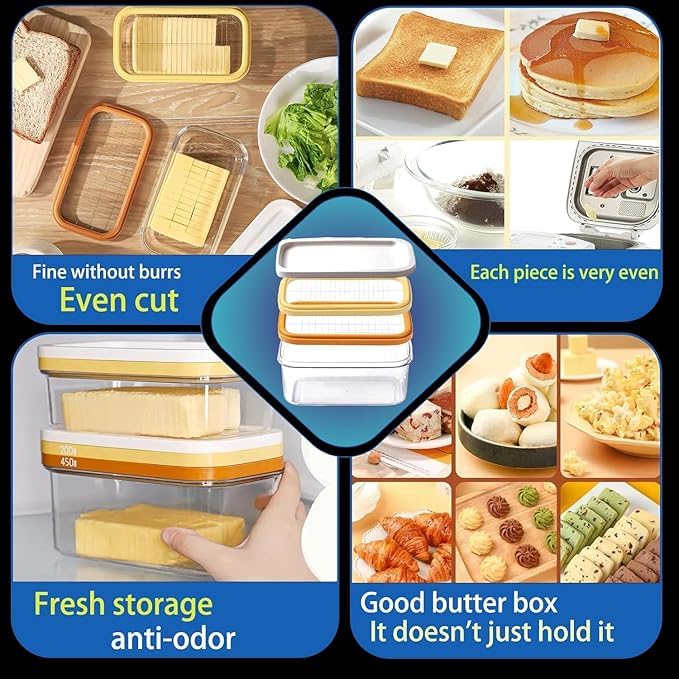 Vroxy Butter Container Butter Box Butter Case for Countertop or Fridge Plastic Rectangle Butter Keeper with Cutter Easy Cutting and Storage with Lid (1Pcs) - Image 5