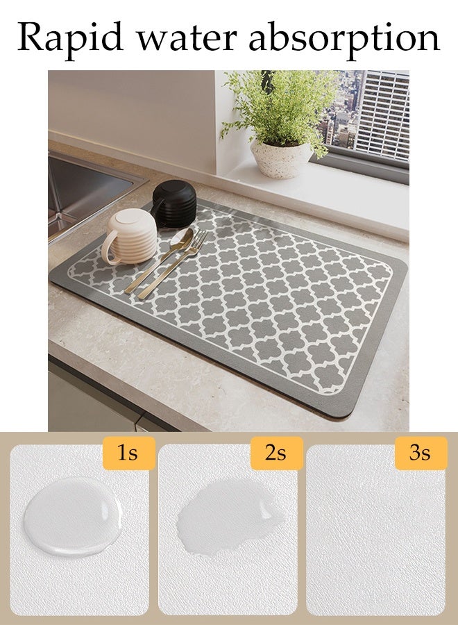 DUNISO Kitchen Drain Mat，Diatom Mud Drainage Pad，Dishwashing Mat, Insulation Mat，Tea Cup Cushion，Anti Fouling and Anti Slip，Can Be Used in Kitchens, Restaurants and Bars，30*40CM，Palace Lantern Edging，Light Grey - Image 3