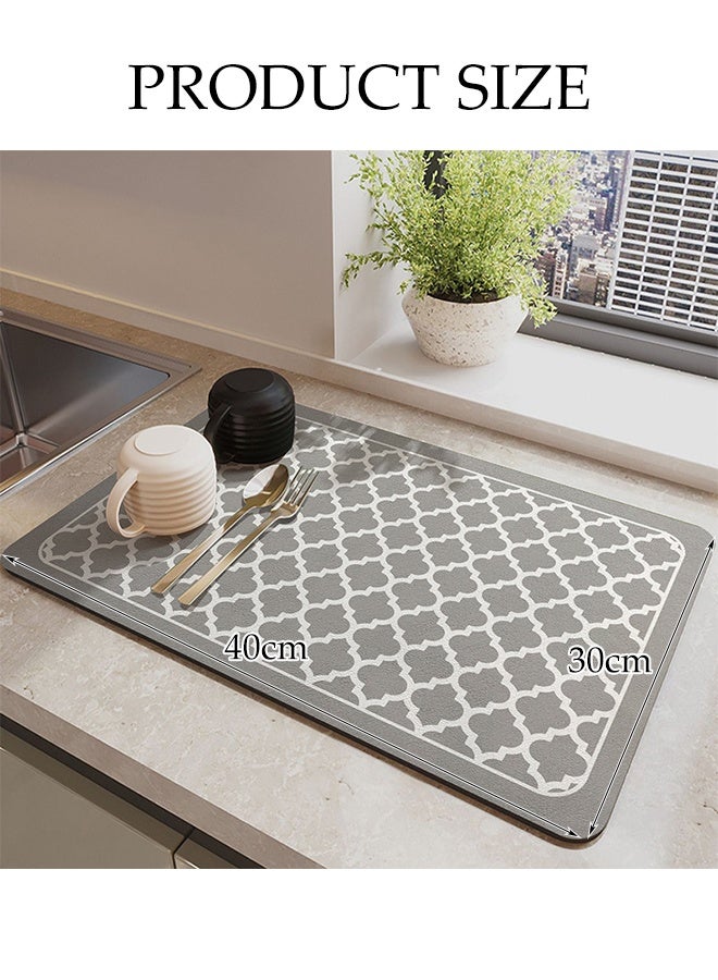 DUNISO Kitchen Drain Mat，Diatom Mud Drainage Pad，Dishwashing Mat, Insulation Mat，Tea Cup Cushion，Anti Fouling and Anti Slip，Can Be Used in Kitchens, Restaurants and Bars，30*40CM，Palace Lantern Edging，Light Grey - Image 2