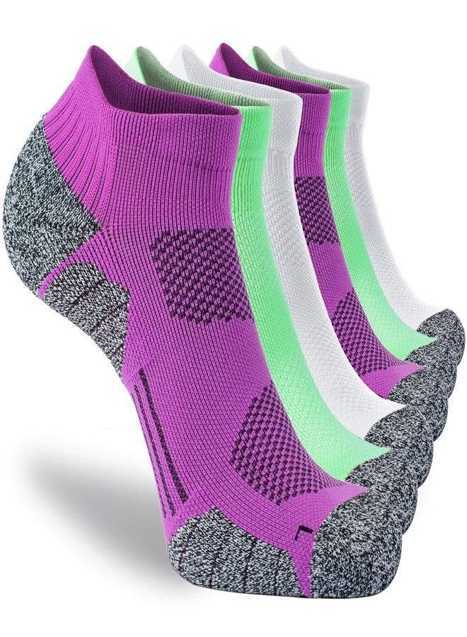 CWVLC Unisex Cushioned Compression Athletic Ankle Socks Multipack, 6-pairs Purple Light-green White, S (5-7 W US/ 3.5-5.5 M US) - Image 1