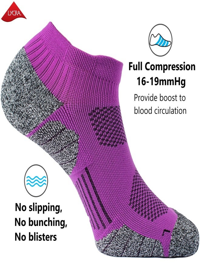 CWVLC Unisex Cushioned Compression Athletic Ankle Socks Multipack, 6-pairs Purple Light-green White, S (5-7 W US/ 3.5-5.5 M US) - Image 3