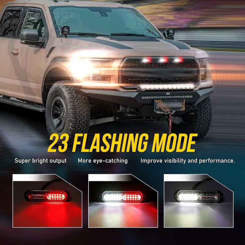 OPP ULITE أضواء ستروب LED حمراء بيضاء للشاحنات - 23 وضع وميض، 12 LED، ضوء شبكي طارئ مقاوم للماء - عبوة 4 قطع - Image 2