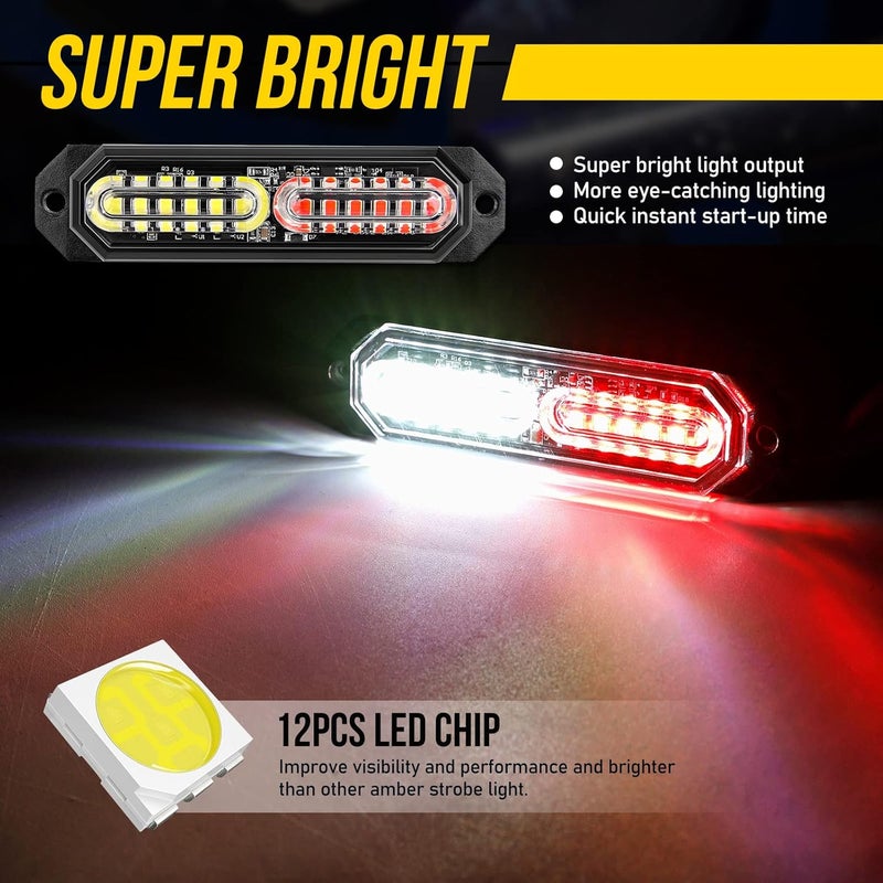OPP ULITE أضواء ستروب LED حمراء بيضاء للشاحنات - 23 وضع وميض، 12 LED، ضوء شبكي طارئ مقاوم للماء - عبوة 4 قطع - Image 5