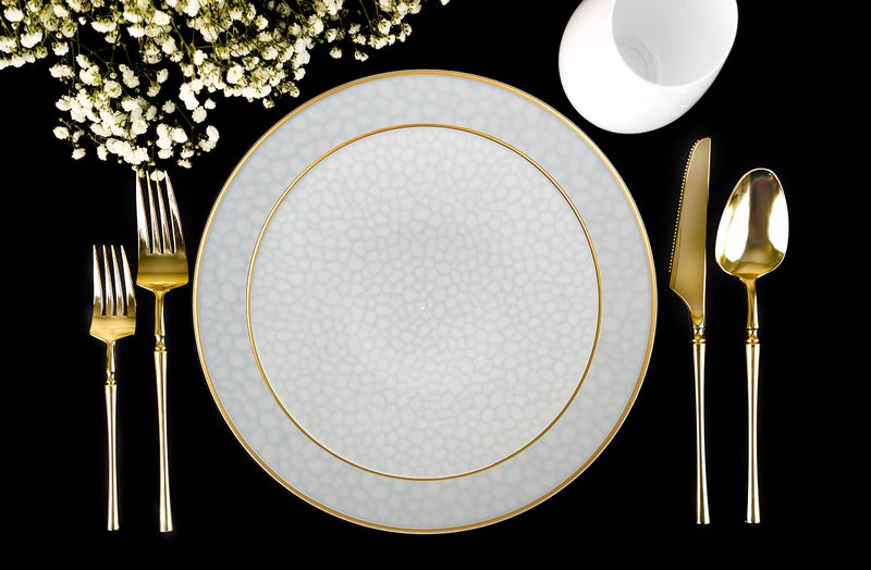 Plasticpro 64-Piece Combo Plates Set: 32-7'' & 32-10'' White Transparent Hammered Plastic Party Plates - Premium Heavyweight  Elegant  Disposable Tableware - Image 5