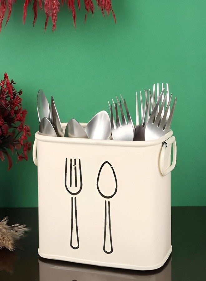 EvoFlex Steel Cutlery Holder with Fork and Spoon Design, White Kitchen Utensil Organiser,Spoon Stand for Kitchen, Spoon Stand for Dining Table, Spoon Holder for Home - Image 1
