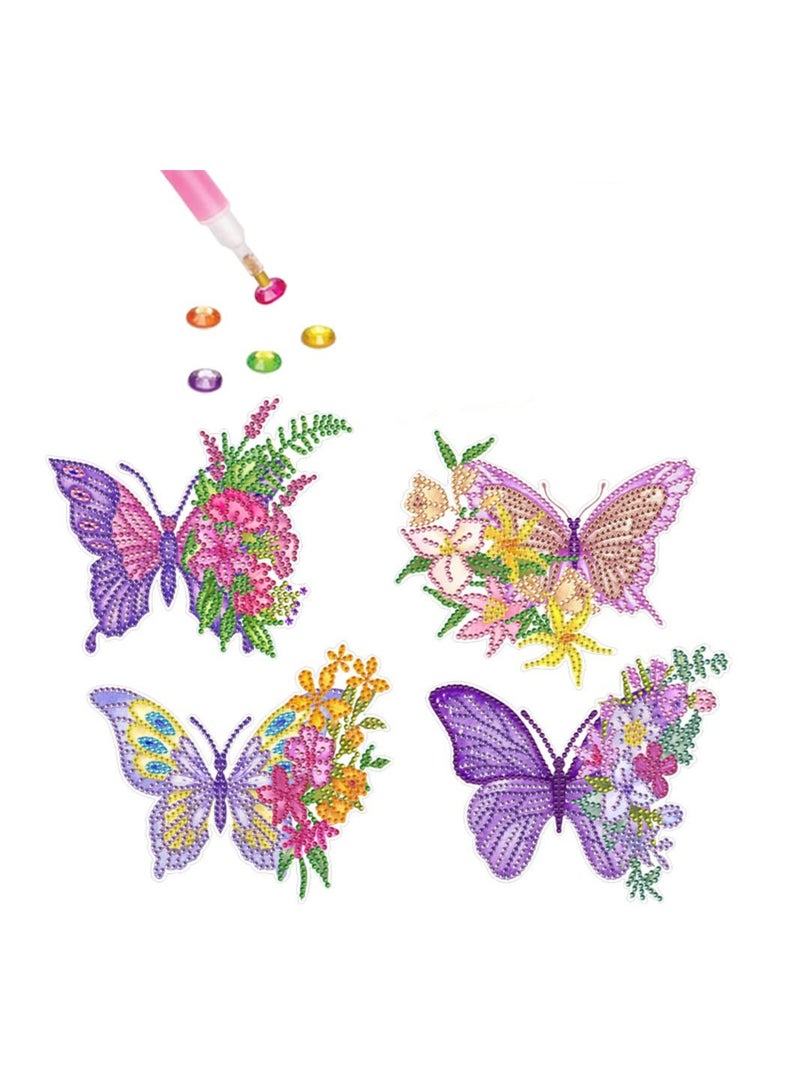 KASTWAVE Butterfly Flower Diamond Painting Kits for Kids, 4Pcs Window Arts and Crafts 5D Gem Sticker Gems Paint Sets Gifts for Girls Boys - Image 1
