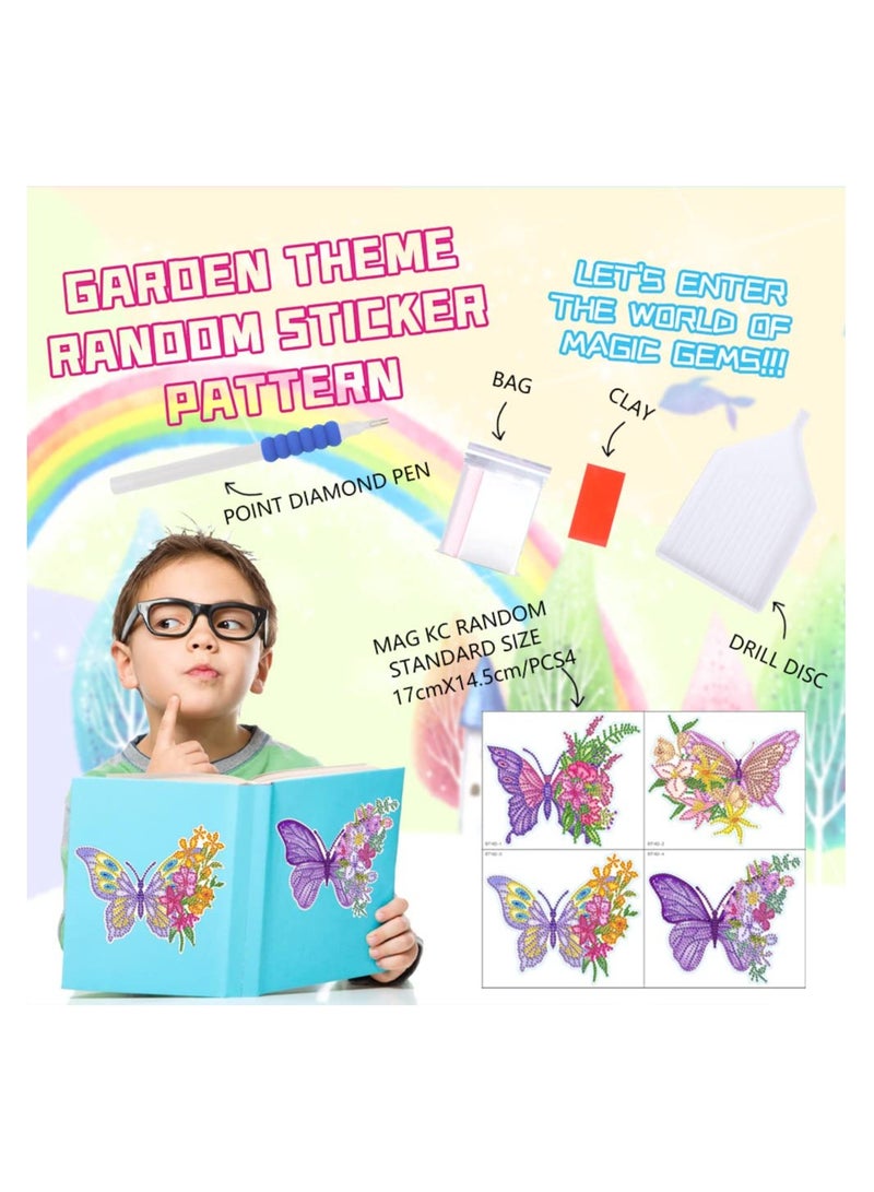 KASTWAVE Butterfly Flower Diamond Painting Kits for Kids, 4Pcs Window Arts and Crafts 5D Gem Sticker Gems Paint Sets Gifts for Girls Boys - Image 3