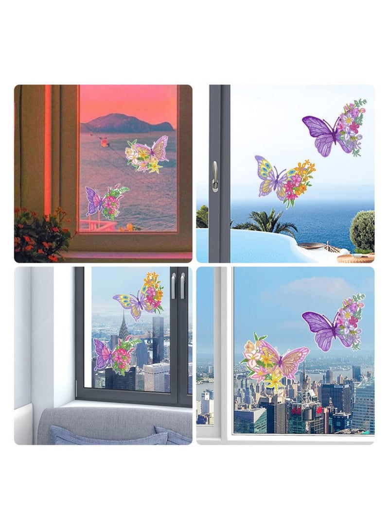 KASTWAVE Butterfly Flower Diamond Painting Kits for Kids, 4Pcs Window Arts and Crafts 5D Gem Sticker Gems Paint Sets Gifts for Girls Boys - Image 2