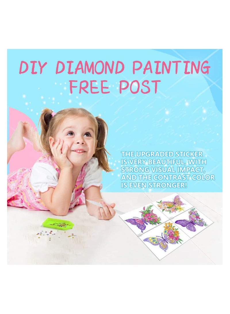 KASTWAVE Butterfly Flower Diamond Painting Kits for Kids, 4Pcs Window Arts and Crafts 5D Gem Sticker Gems Paint Sets Gifts for Girls Boys - Image 4