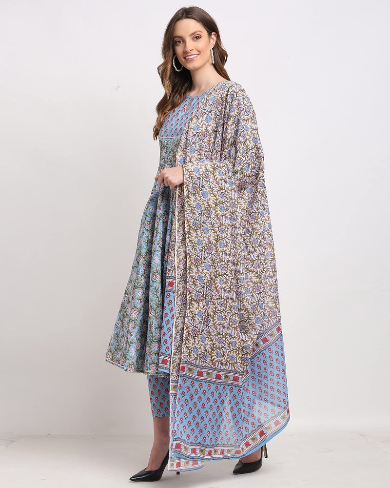 Rajnandini Women's Pure Cambric Cotton Printed Kurta Set with Dupatta (JOPLJPR801-4XL_Blue_4XL) - Image 3