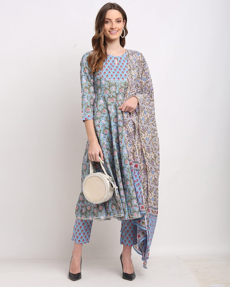 Rajnandini Women's Pure Cambric Cotton Printed Kurta Set with Dupatta (JOPLJPR801-4XL_Blue_4XL) - Image 4
