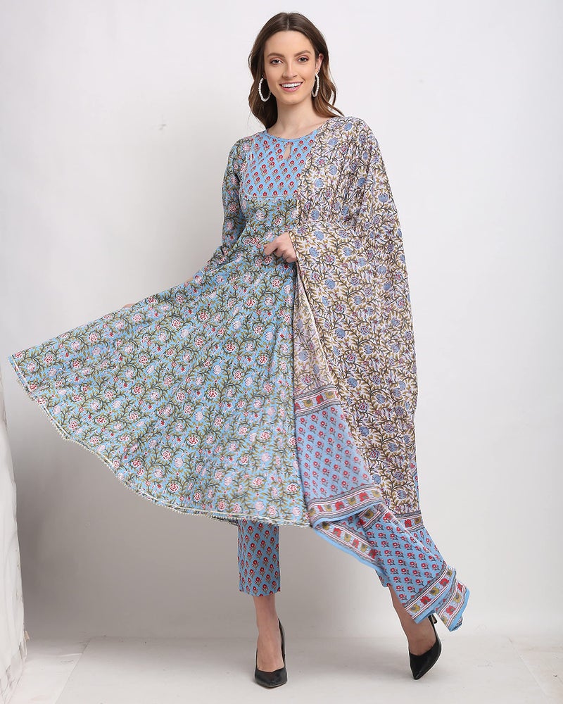 Rajnandini Women's Pure Cambric Cotton Printed Kurta Set with Dupatta (JOPLJPR801-4XL_Blue_4XL) - Image 5