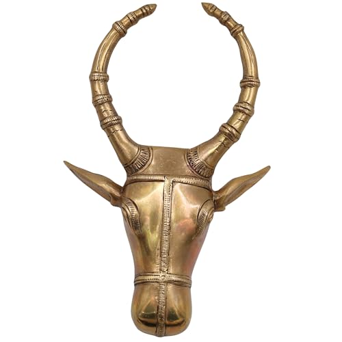 Bhunes Brass Nandi Bull Face Idol Brass Peetal Ashtadhatu Nandikeshwara Nandishwar Shiva’s Mount Sacred Showpiece Home Decor Pooja Gift Statue,Gold, 10 Inch, 1 Piece - Image 2